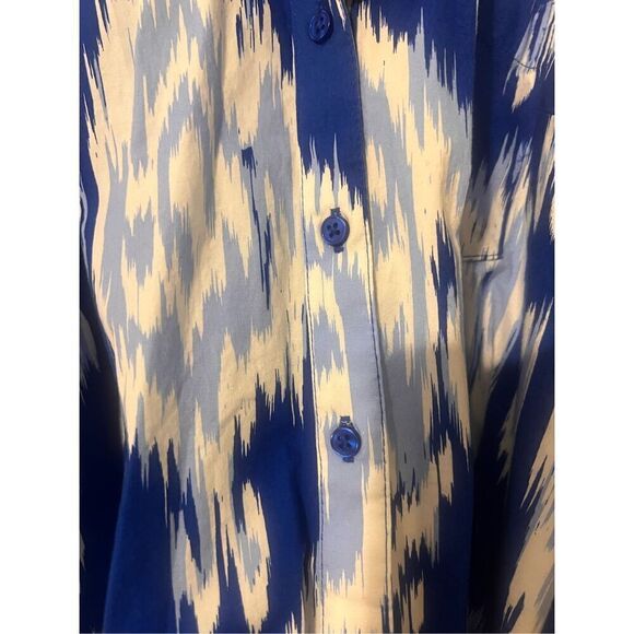 Crown & Ivy Womens L Tie Waist Boyfriend Dress Blue Ikat Print Sleeveless Summer - Picture 7 of 9